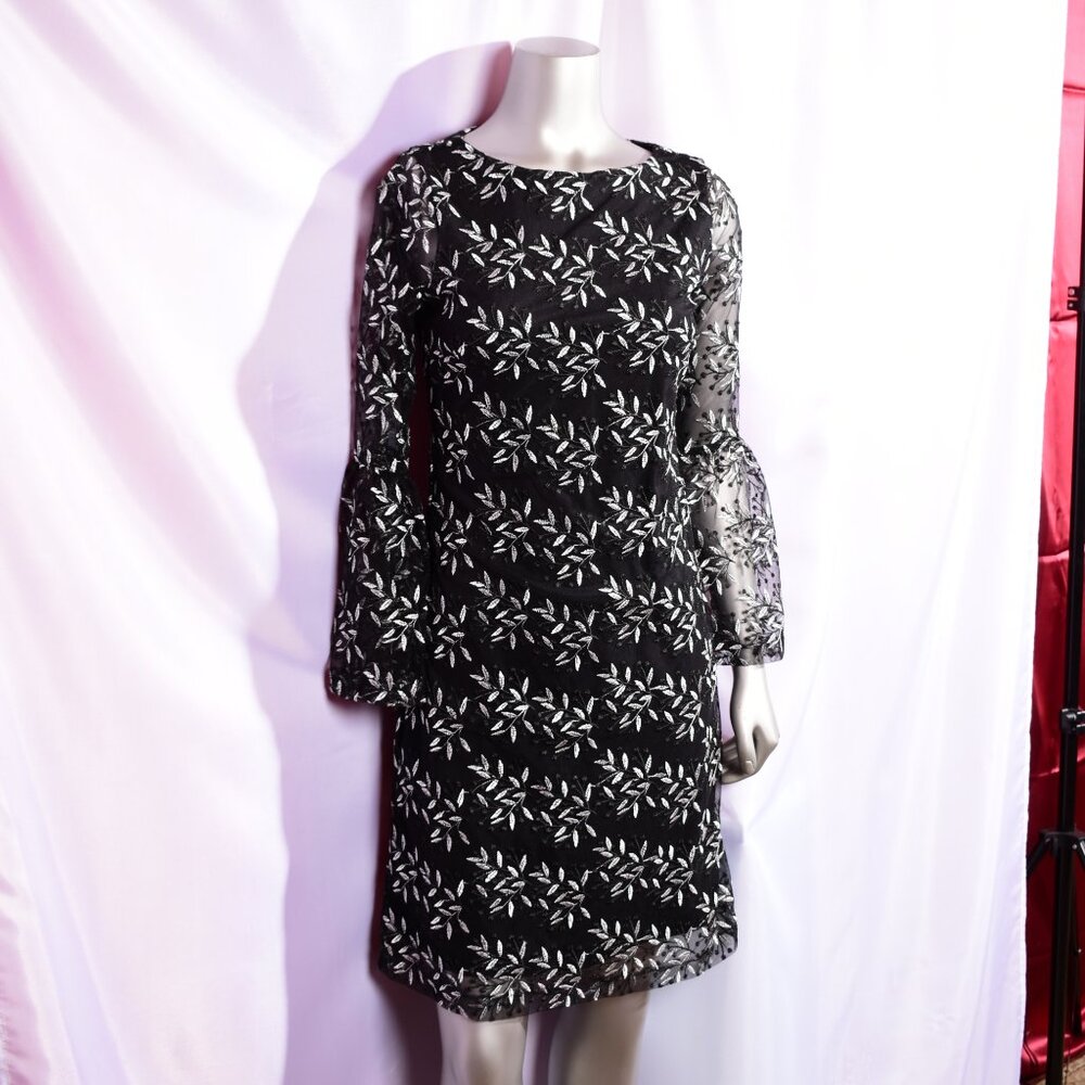 NWOT TOMMY HILFIGER Women's Black 3/4 Flared Sleeve Short Party A-Line Dress siz